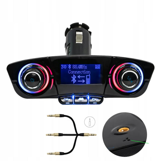 Automobilinis „Bluetooth FM“ siųstuvas, „AUX“, „BT“ įkroviklis su „USB“ ir voltmetru