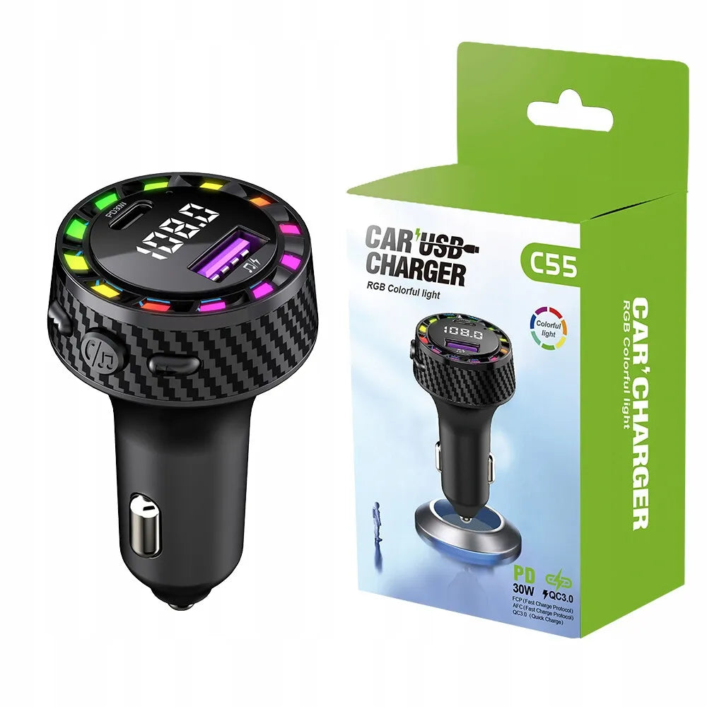 Automobilinis „Bluetooth“ FM siųstuvas, MP3 grotuvas, USB-C