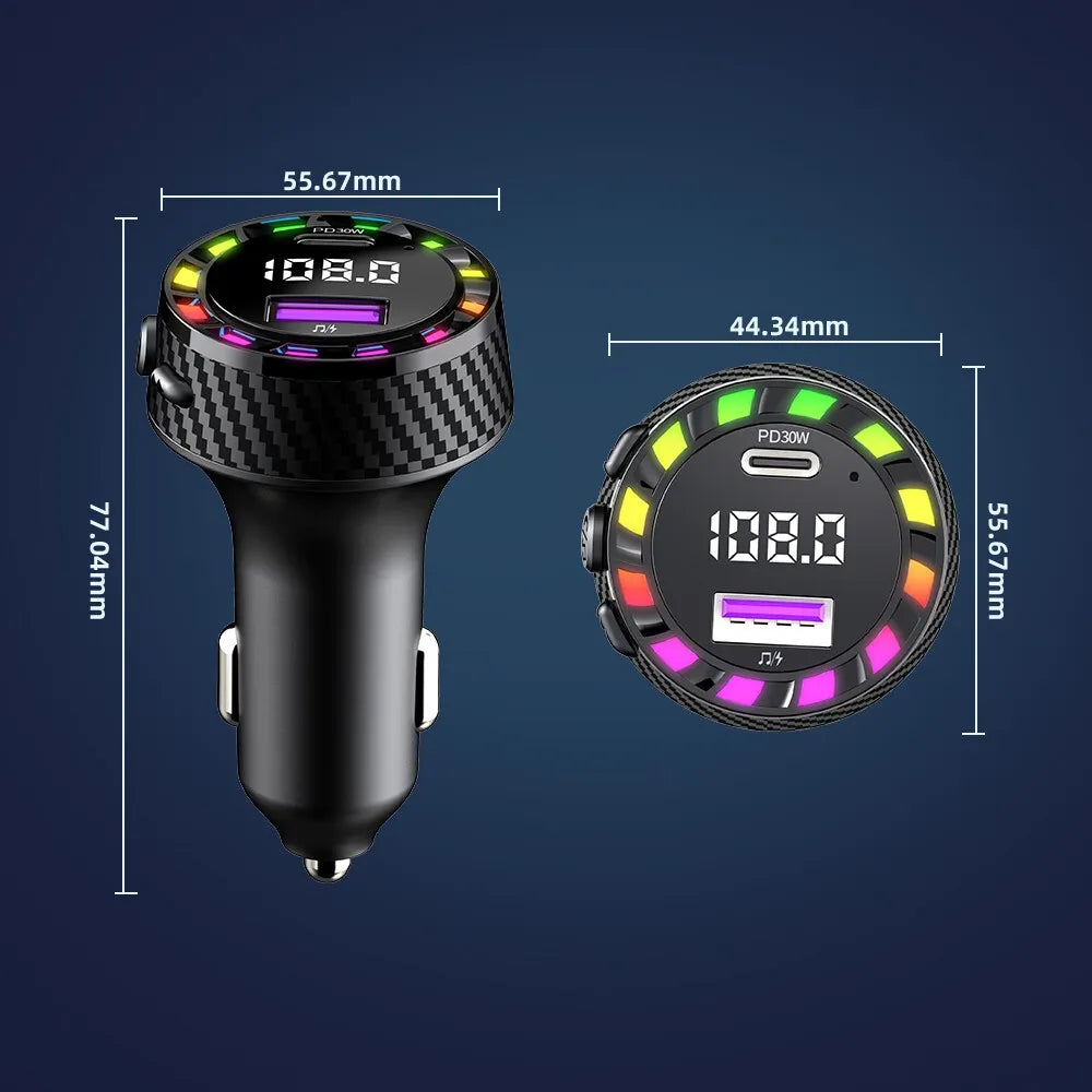 Automobilinis FM Bluetooth siųstuvas, MP3 grotuvas, USB tipo C