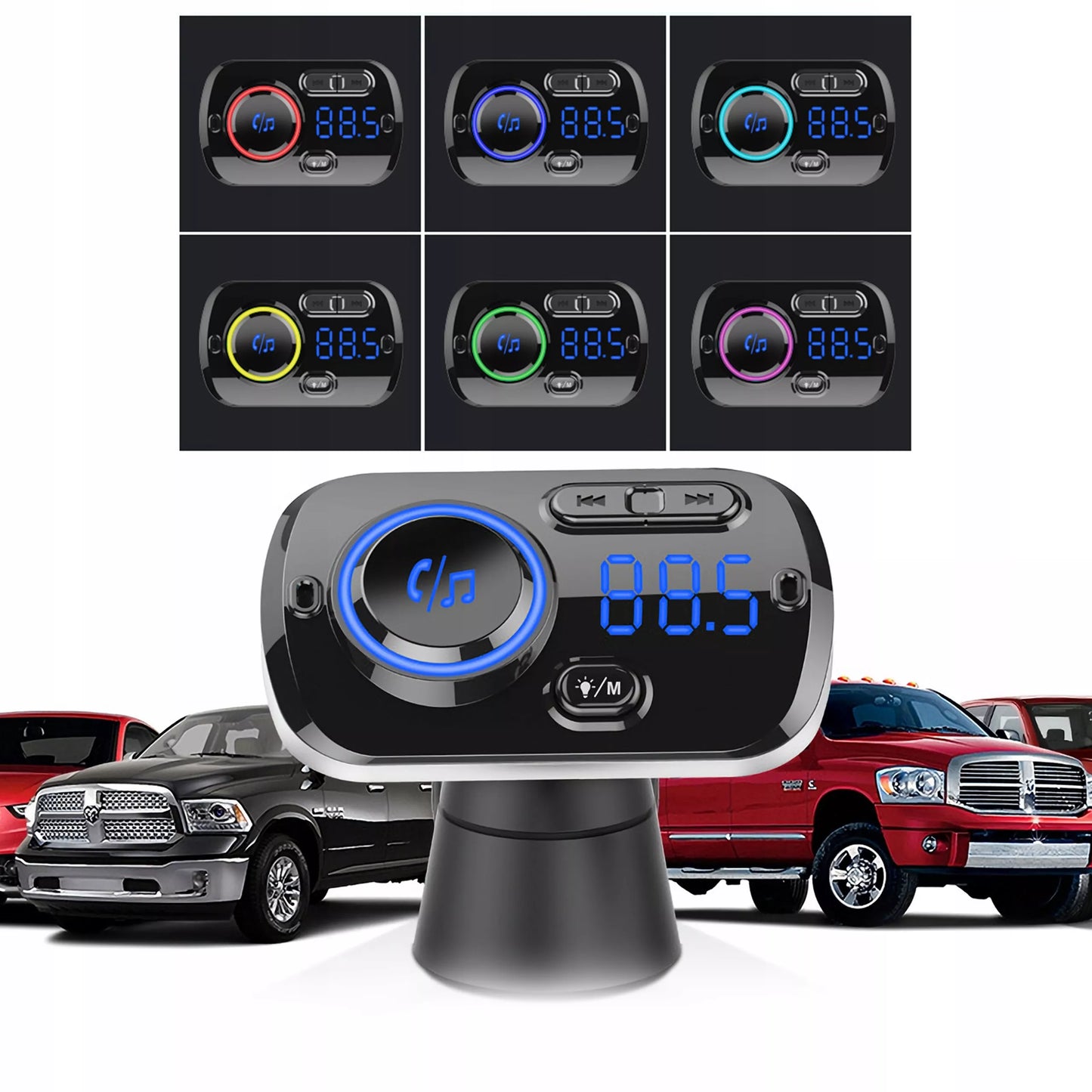 Automobilinis FM Bluetooth siųstuvas su 2X greitojo įkrovimo USB-C jungtimis, AUX ir skambučių funkcija