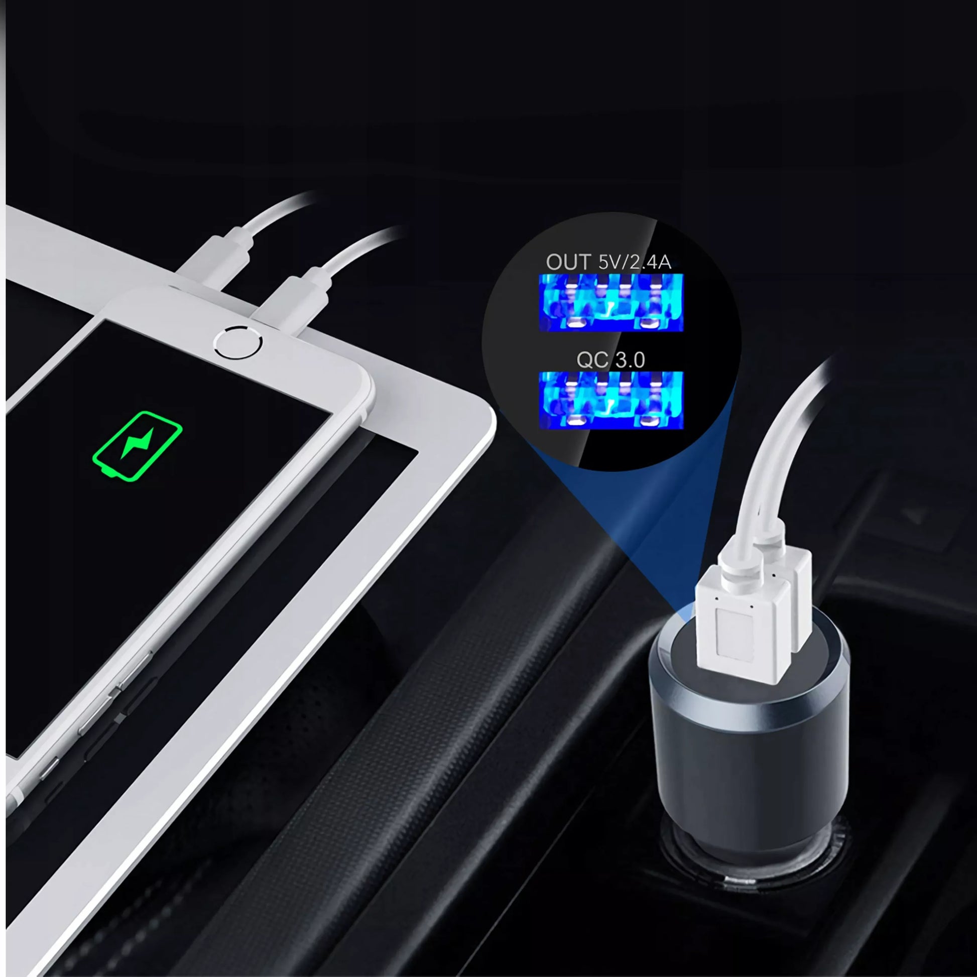 Automobilinis FM Bluetooth siųstuvas su 2X greitojo įkrovimo USB-C jungtimis, AUX ir skambučių funkcija