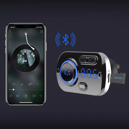 Automobilinis FM Bluetooth siųstuvas su 2X greitojo įkrovimo USB-C jungtimis, AUX ir skambučių funkcija