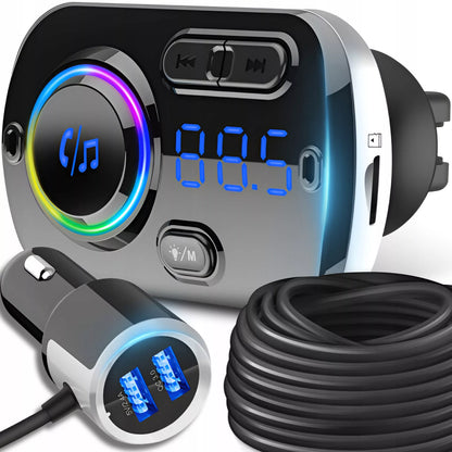 Automobilinis FM Bluetooth siųstuvas su 2X greitojo įkrovimo USB-C jungtimis, AUX ir skambučių funkcija
