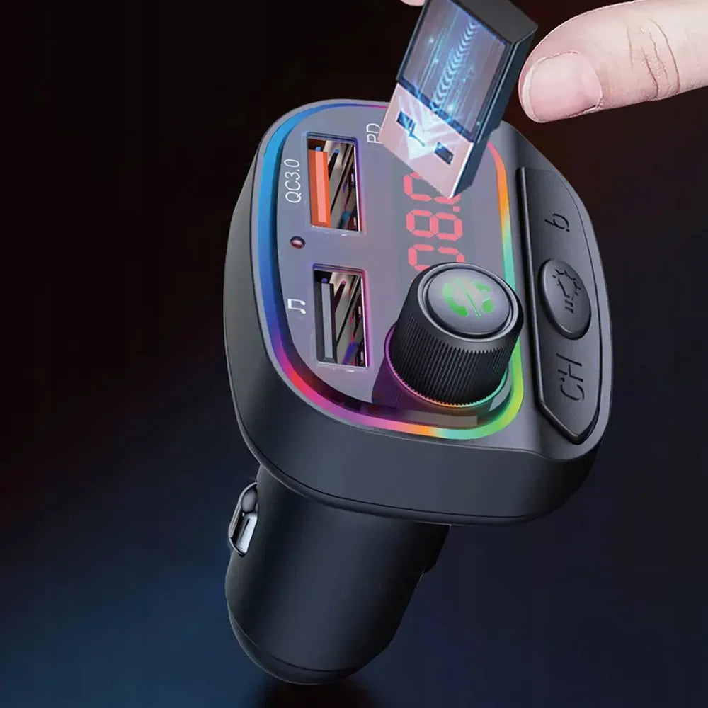 Automobilinis FM moduliatorius POWERON Transmiter FM C14 su Bluetooth, USB ir 3x USB krovikliu