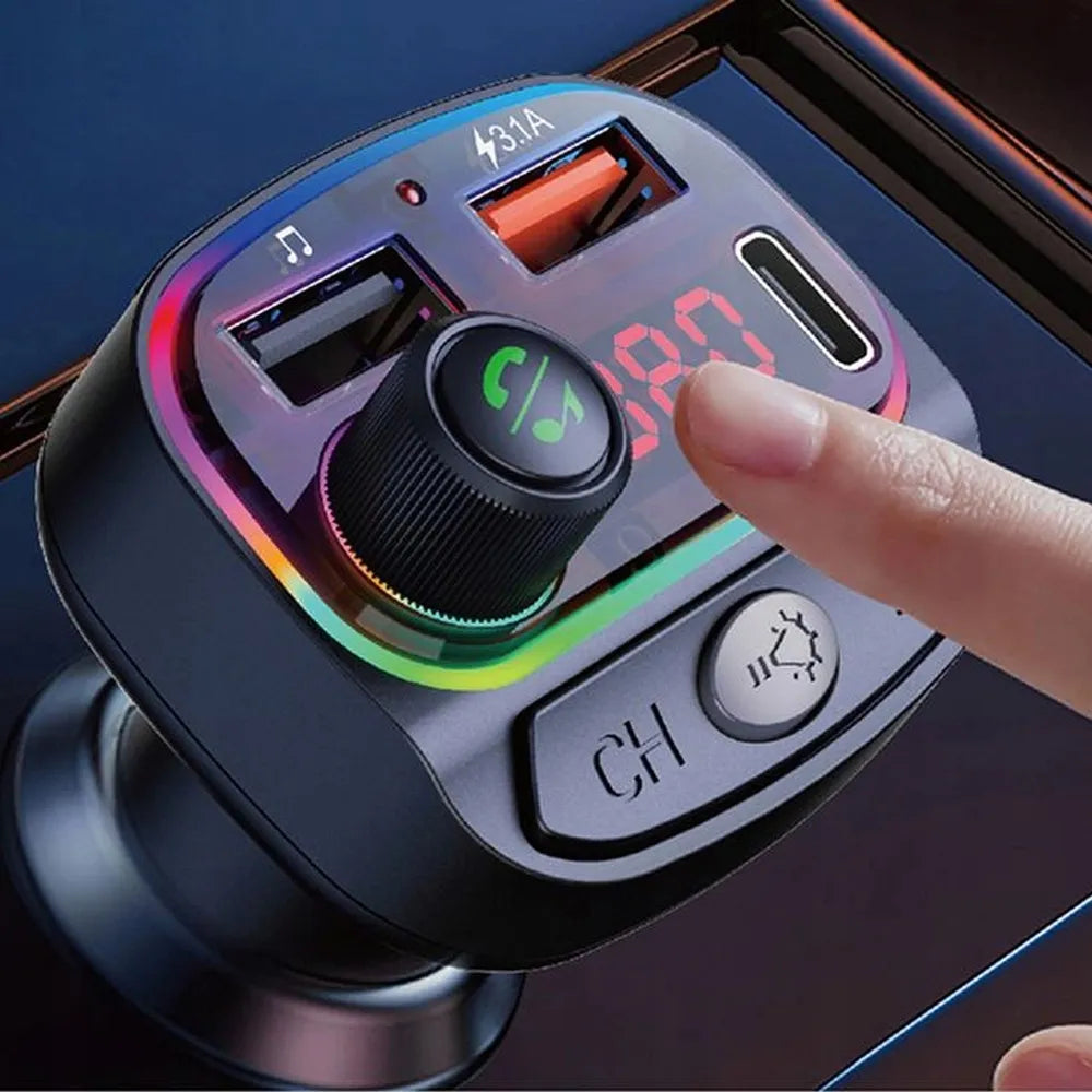 Automobilinis FM moduliatorius POWERON Transmiter FM C14 su Bluetooth, USB ir 3x USB krovikliu