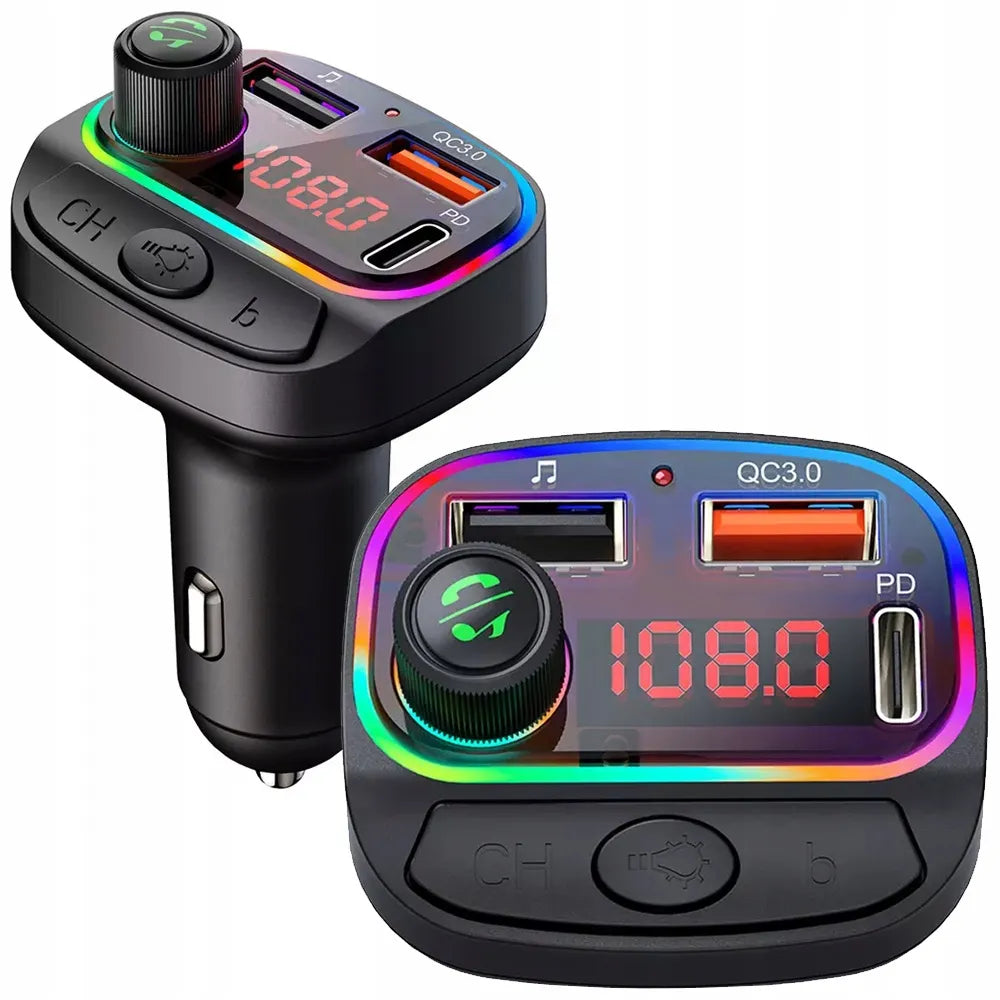 Automobilinis FM moduliatorius POWERON Transmiter FM C14 su Bluetooth, USB ir 3x USB krovikliu