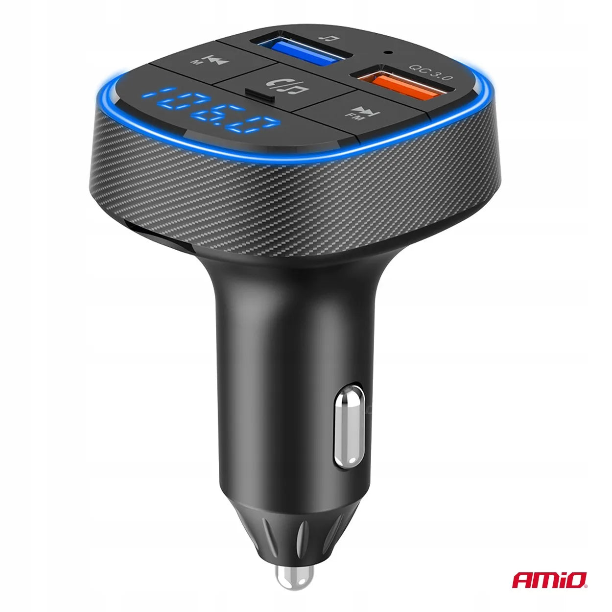 Automobilinis FM siųstuvas 2×USB-A 12V 24V AMIO-04648