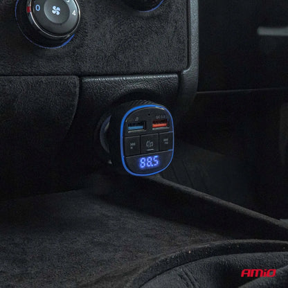 Automobilinis FM siųstuvas 2×USB-A 12V 24V AMIO-04648