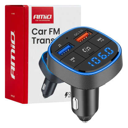 Automobilinis FM siųstuvas 2×USB-A 12V 24V AMIO-04648