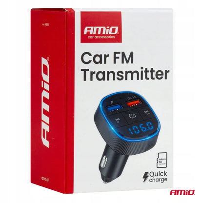 Automobilinis FM siųstuvas 2×USB-A 12V 24V AMIO-04648