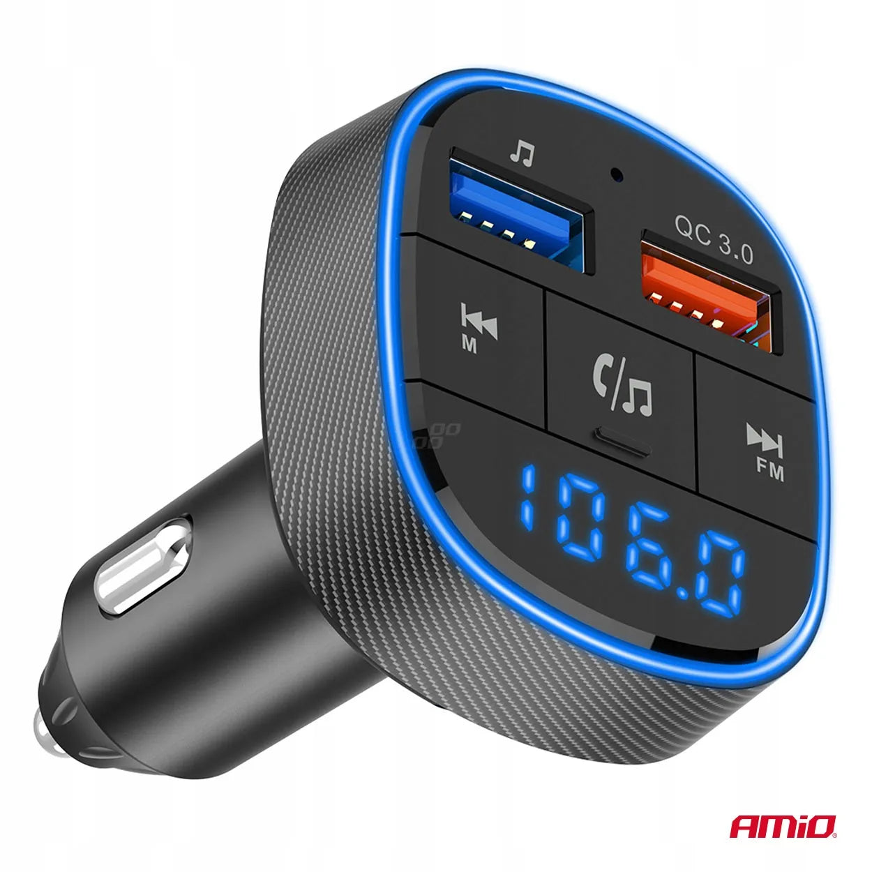 Automobilinis FM siųstuvas 2×USB-A 12V 24V AMIO-04648