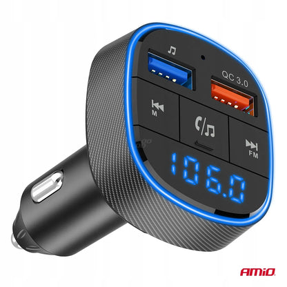 Automobilinis FM siųstuvas 2×USB-A 12V 24V AMIO-04648