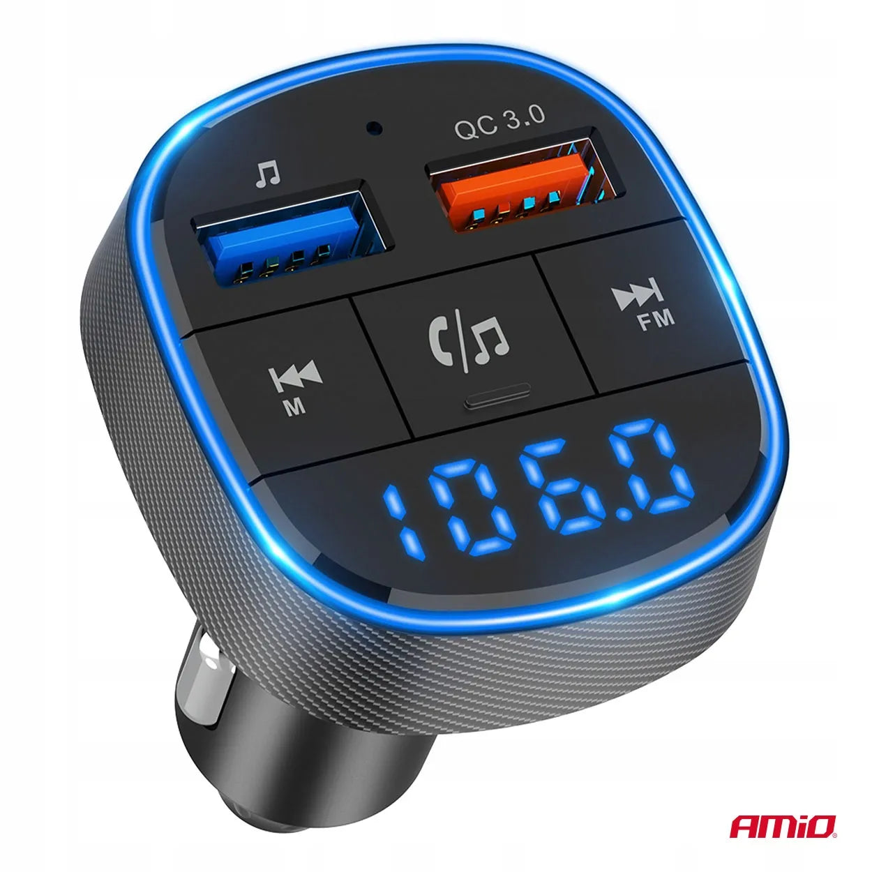 Automobilinis FM siųstuvas 2×USB-A 12V 24V AMIO-04648