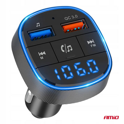 Automobilinis FM siųstuvas 2×USB-A 12V 24V AMIO-04648