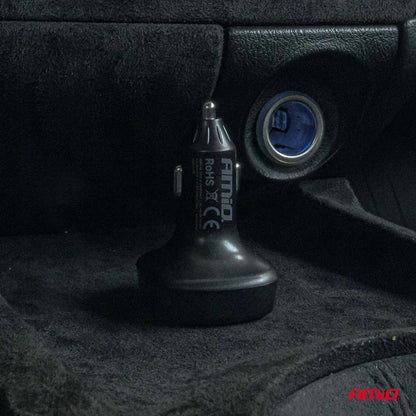 Automobilinis FM siųstuvas 2×USB-A 12V 24V AMIO-04648