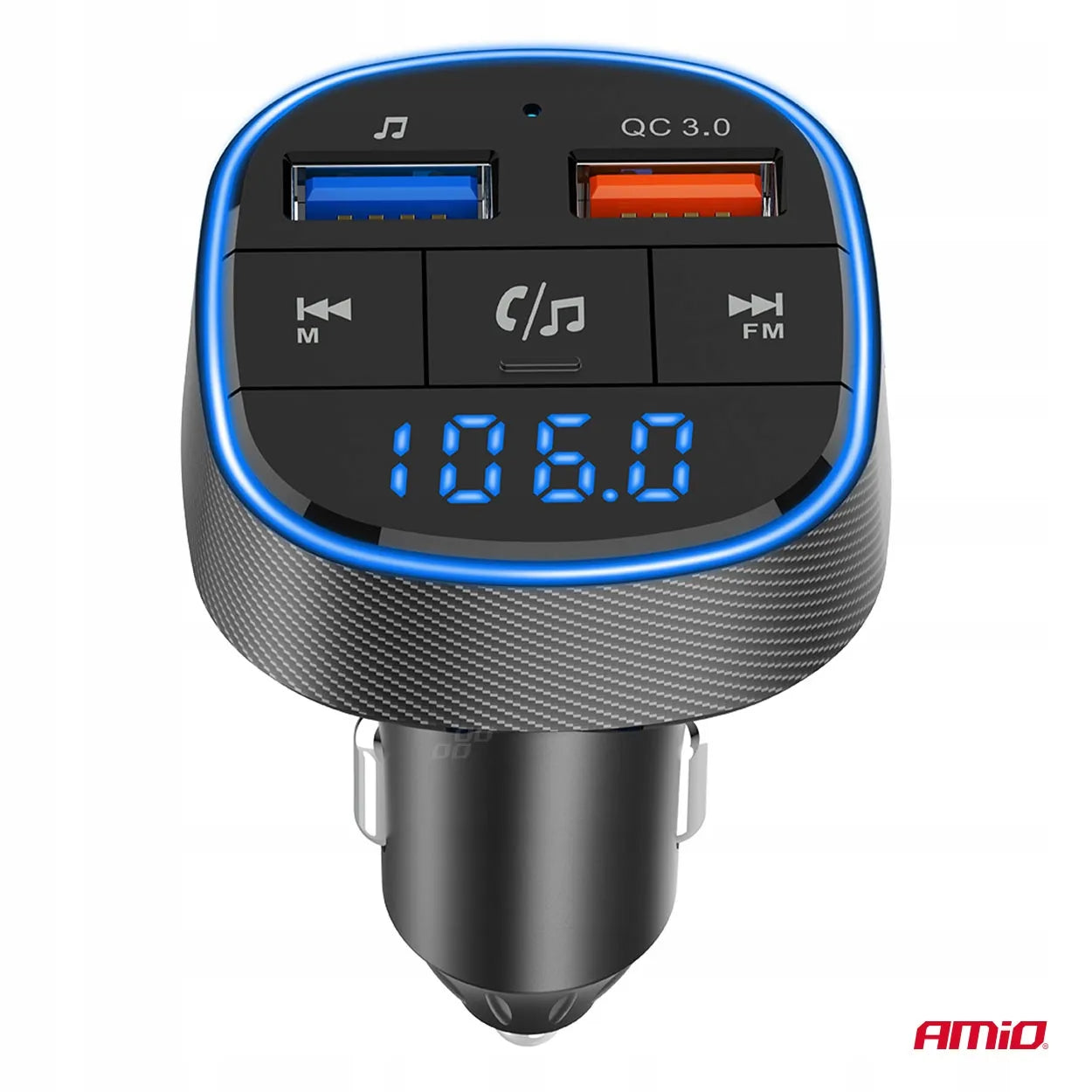 Automobilinis FM siųstuvas 2×USB-A 12V 24V AMIO-04648