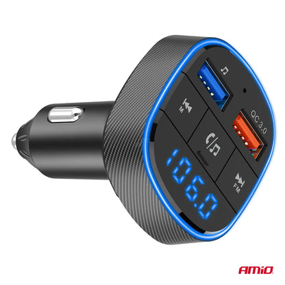 Automobilinis FM siųstuvas 2×USB-A 12V 24V AMIO-04648