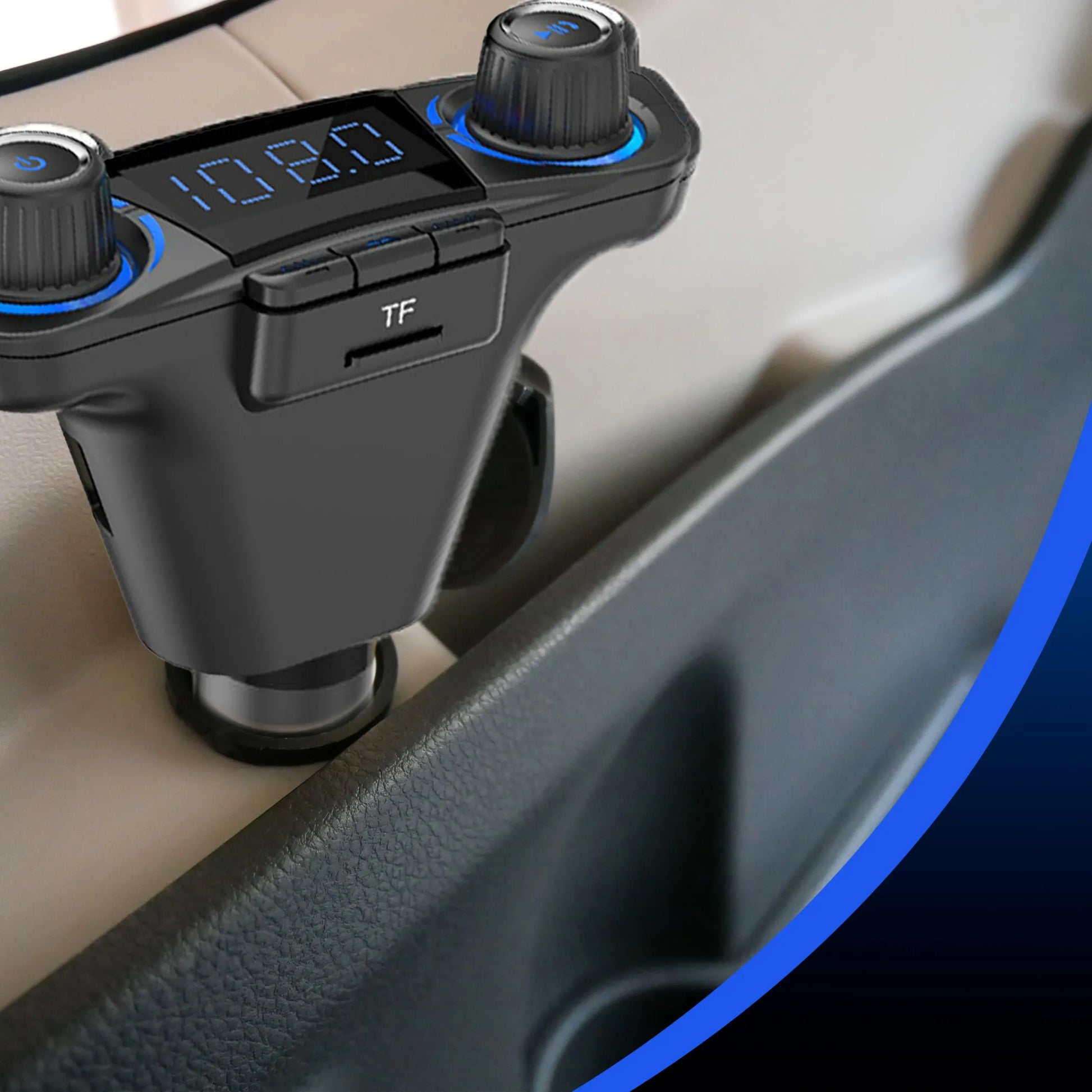 Automobilinis FM siųstuvas „Bluetooth 5.0“ su 2x USB įkrovikliu 8-viename su lanksčia jungtimi