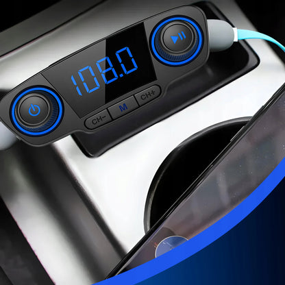 Automobilinis FM siųstuvas „Bluetooth 5.0“ su 2x USB įkrovikliu 8-viename su lanksčia jungtimi