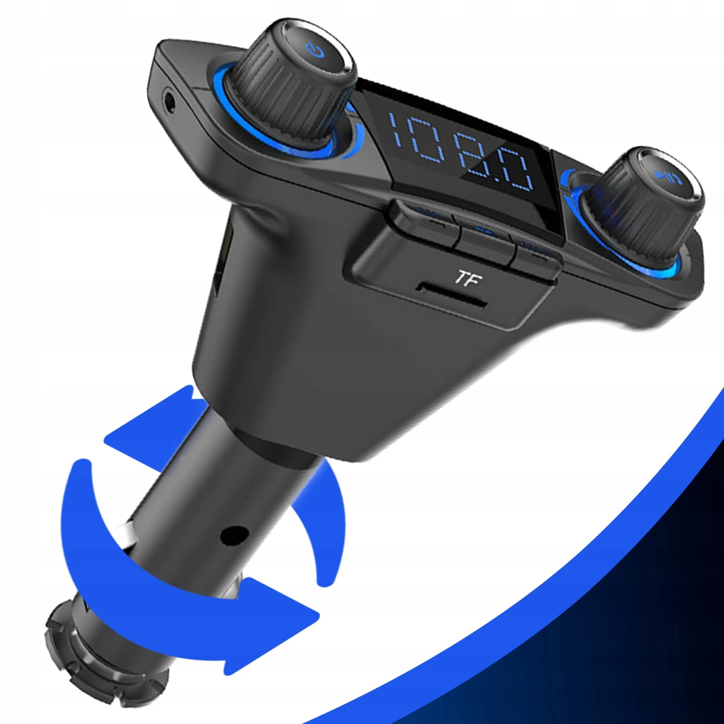 Automobilinis FM siųstuvas „Bluetooth 5.0“ su 2x USB įkrovikliu 8-viename su lanksčia jungtimi