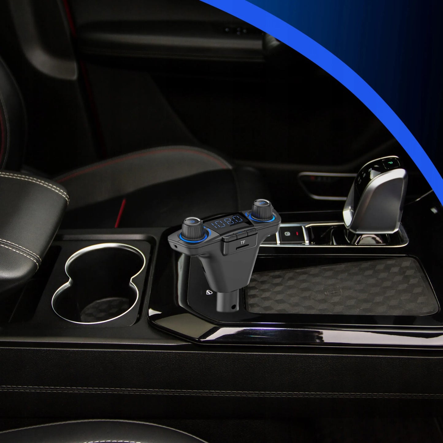 Automobilinis FM siųstuvas „Bluetooth 5.0“ su 2x USB įkrovikliu 8-viename su lanksčia jungtimi