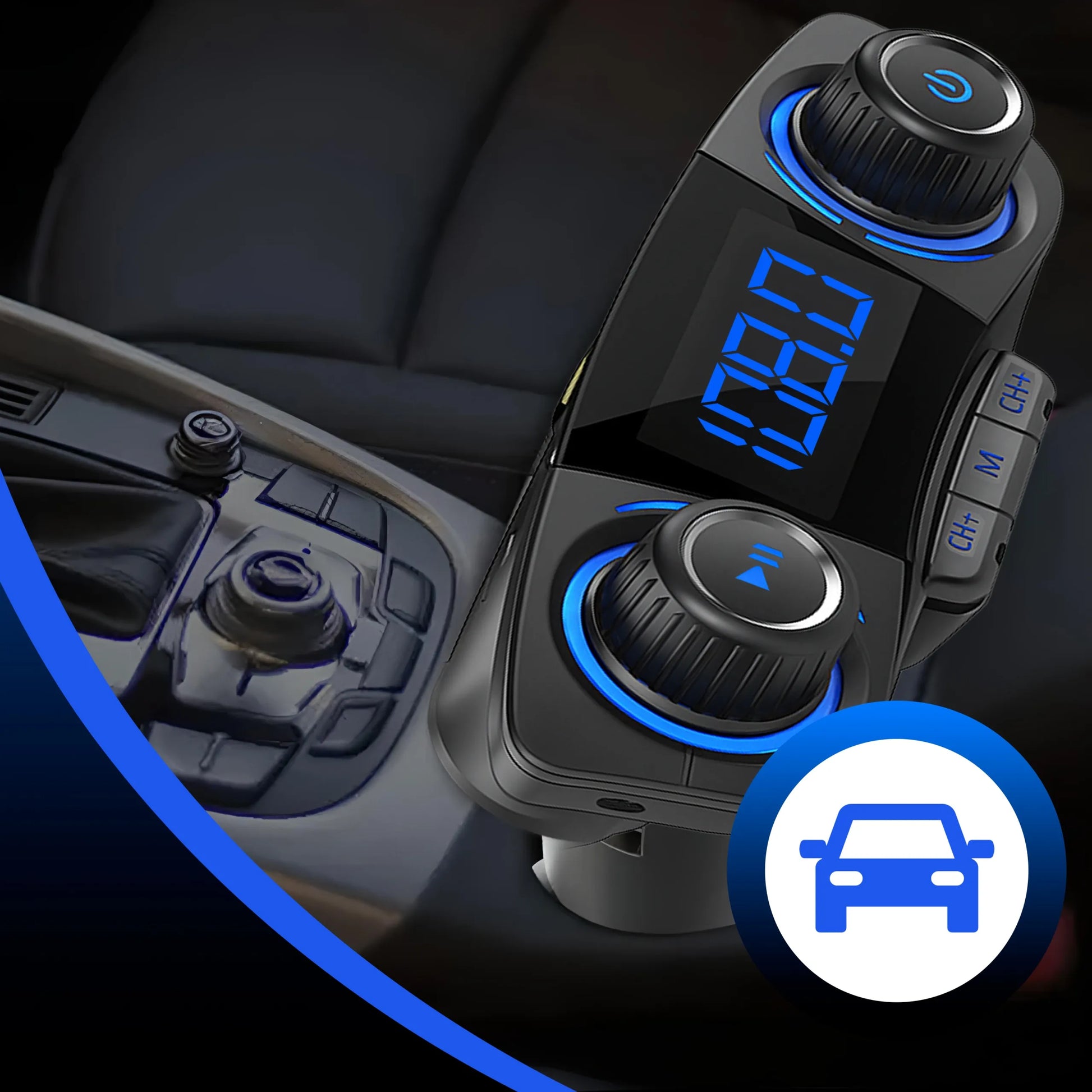 Automobilinis FM siųstuvas „Bluetooth 5.0“ su 2x USB įkrovikliu 8-viename su lanksčia jungtimi