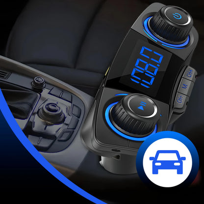 Automobilinis FM siųstuvas „Bluetooth 5.0“ su 2x USB įkrovikliu 8-viename su lanksčia jungtimi