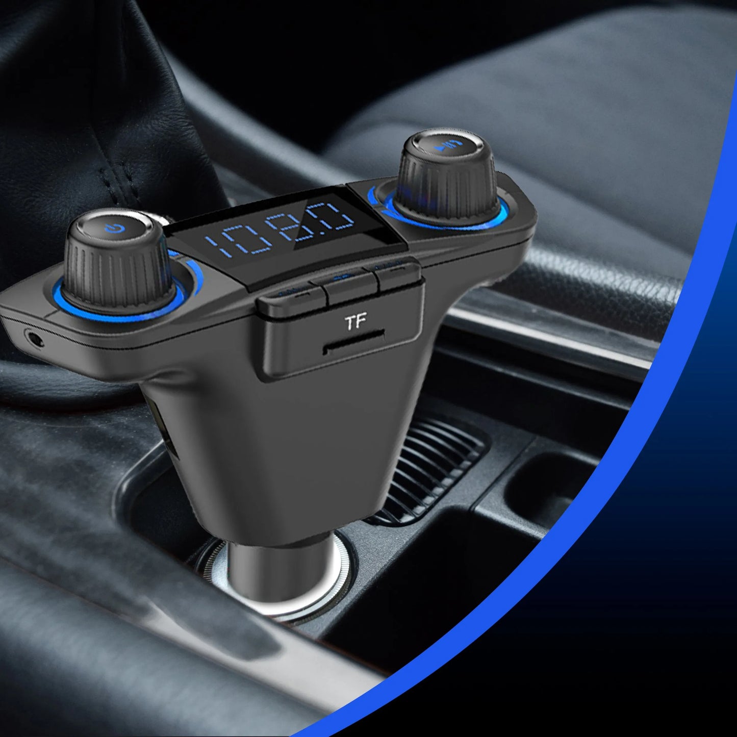 Automobilinis FM siųstuvas „Bluetooth 5.0“ su 2x USB įkrovikliu 8-viename su lanksčia jungtimi