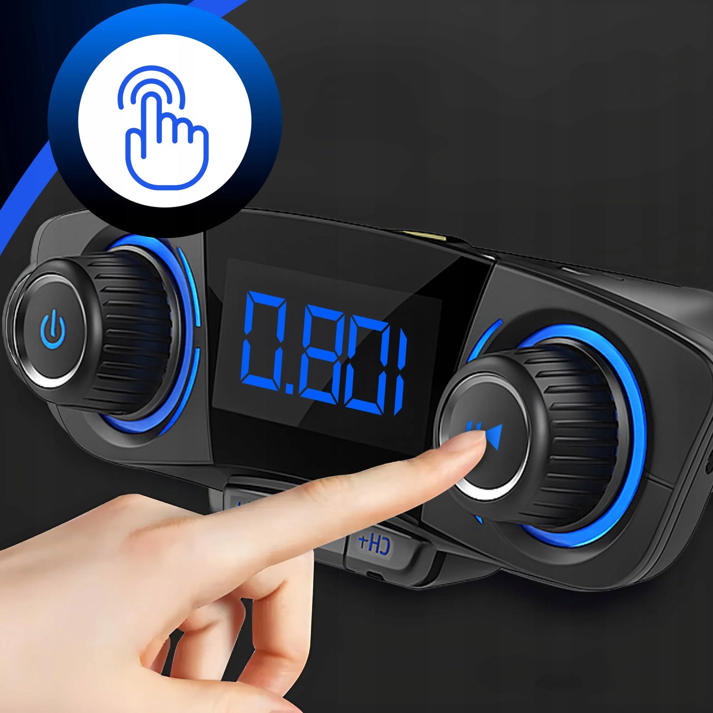 Automobilinis FM siųstuvas „Bluetooth 5.0“ su 2x USB įkrovikliu 8-viename su lanksčia jungtimi
