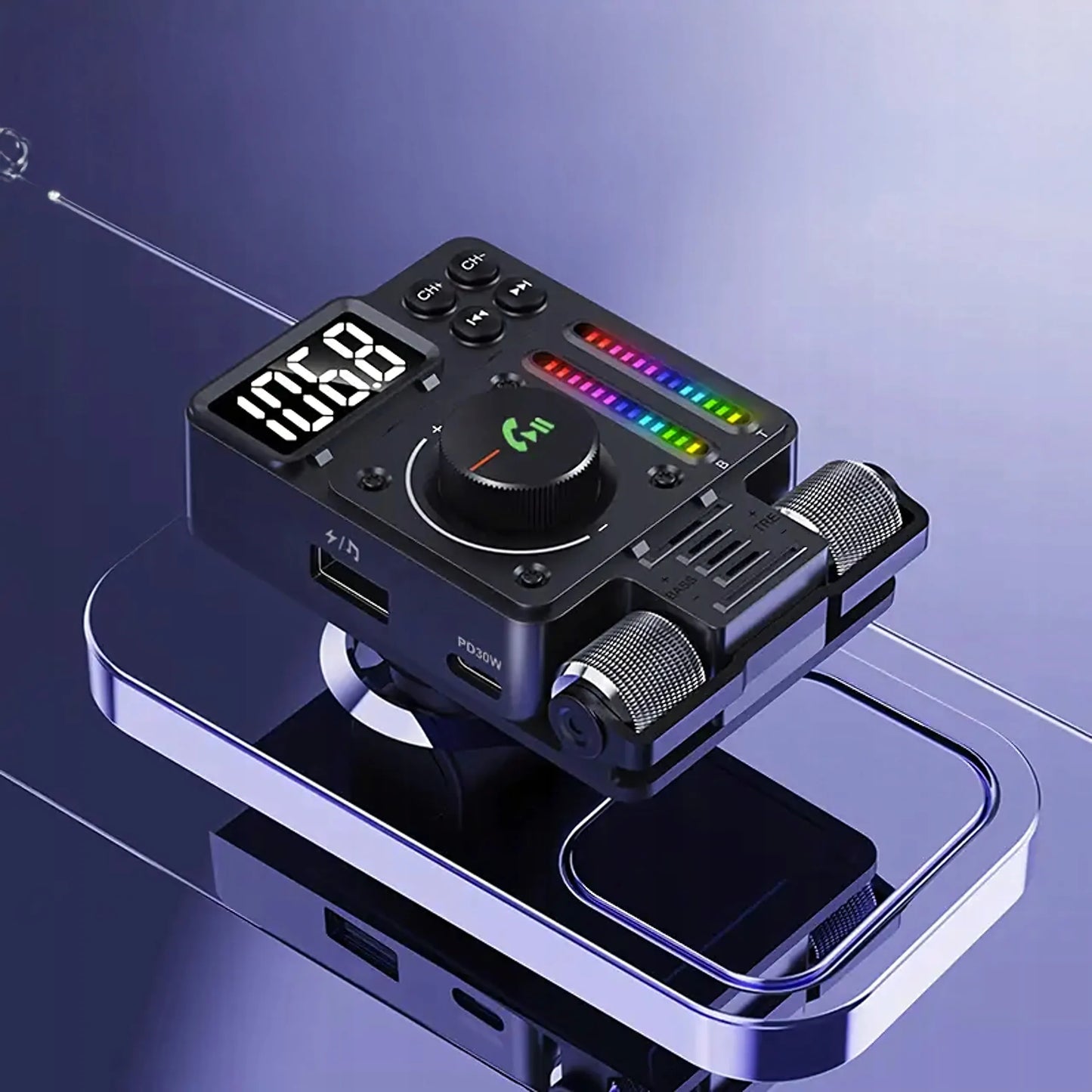 Automobilinis FM siųstuvas Bluetooth 5.3 PD 30W kroviklis