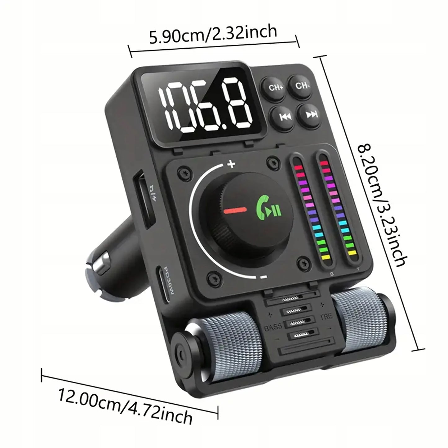 Automobilinis FM siųstuvas Bluetooth 5.3 PD 30W kroviklis