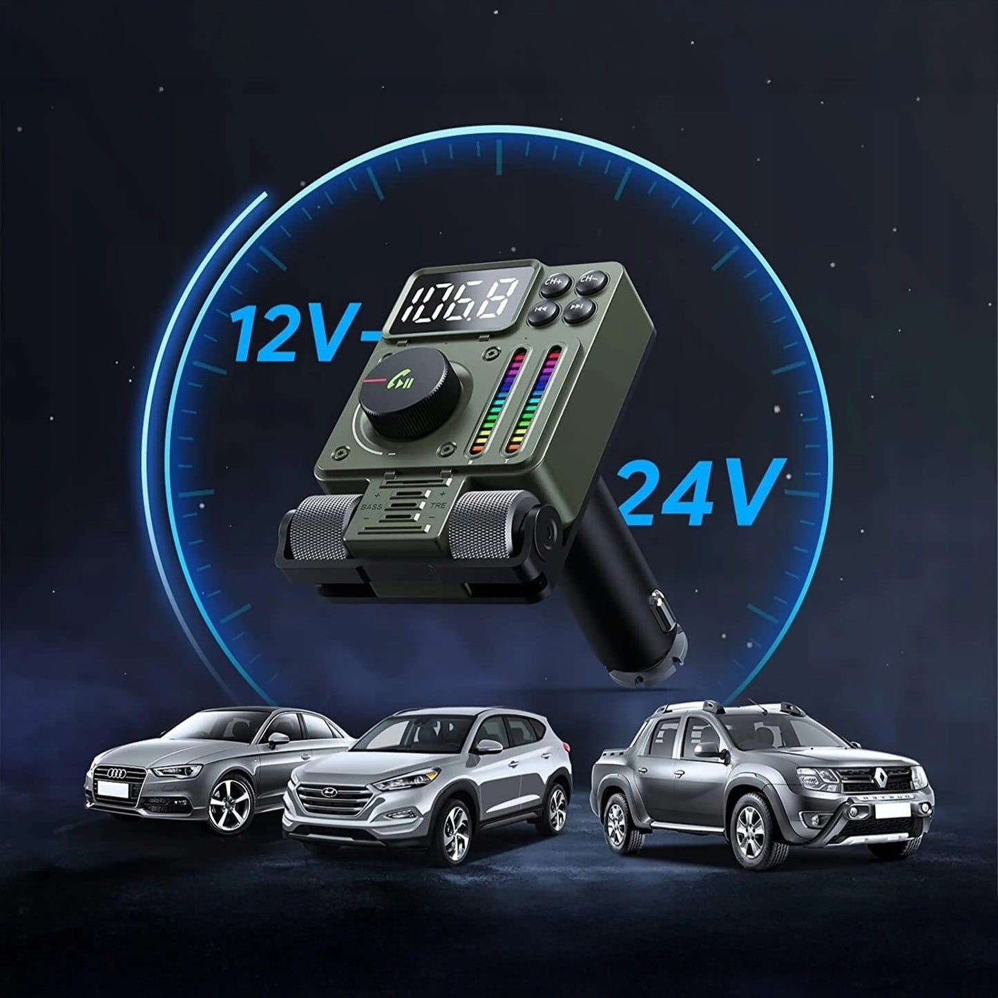 Automobilinis FM siųstuvas Bluetooth 5.3 PD 30W kroviklis