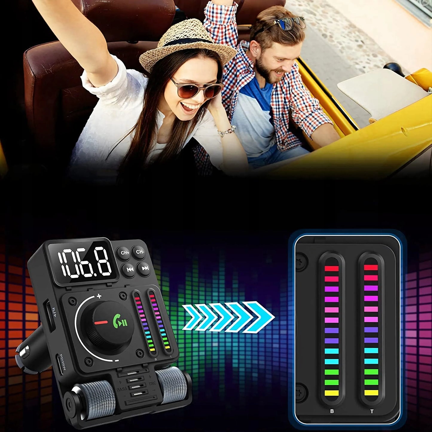 Automobilinis FM siųstuvas Bluetooth 5.3 PD 30W kroviklis