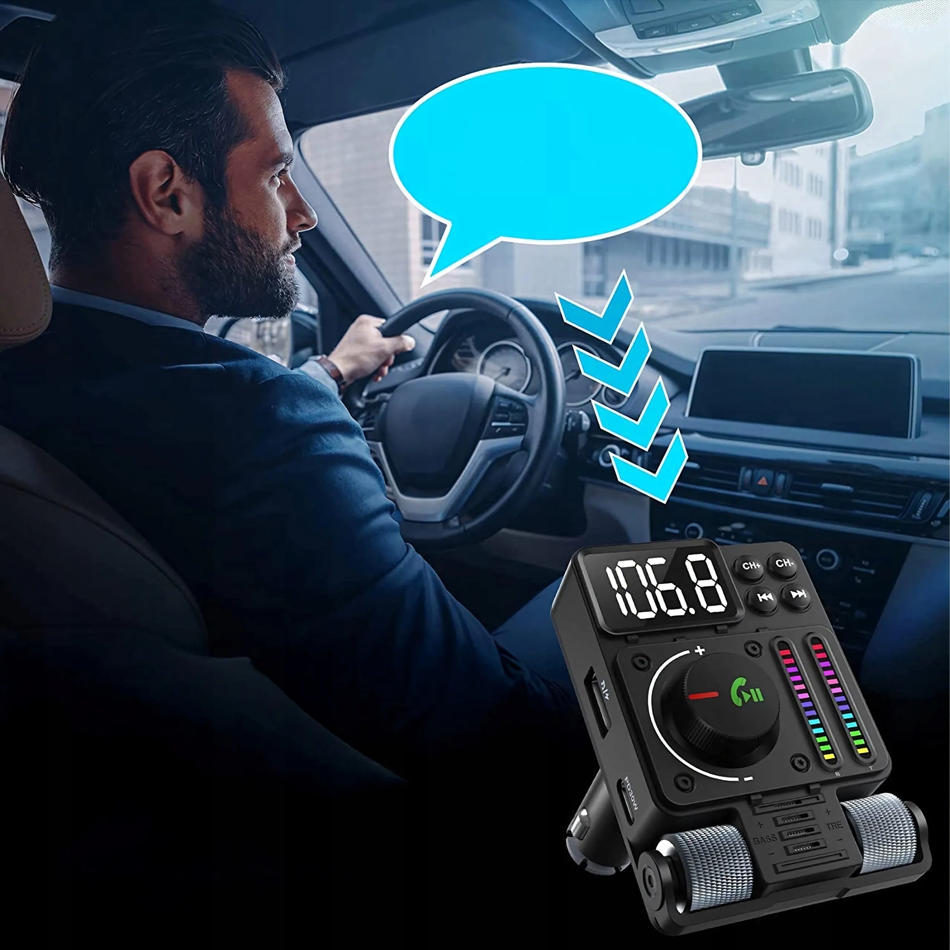 Automobilinis FM siųstuvas Bluetooth 5.3 PD 30W kroviklis