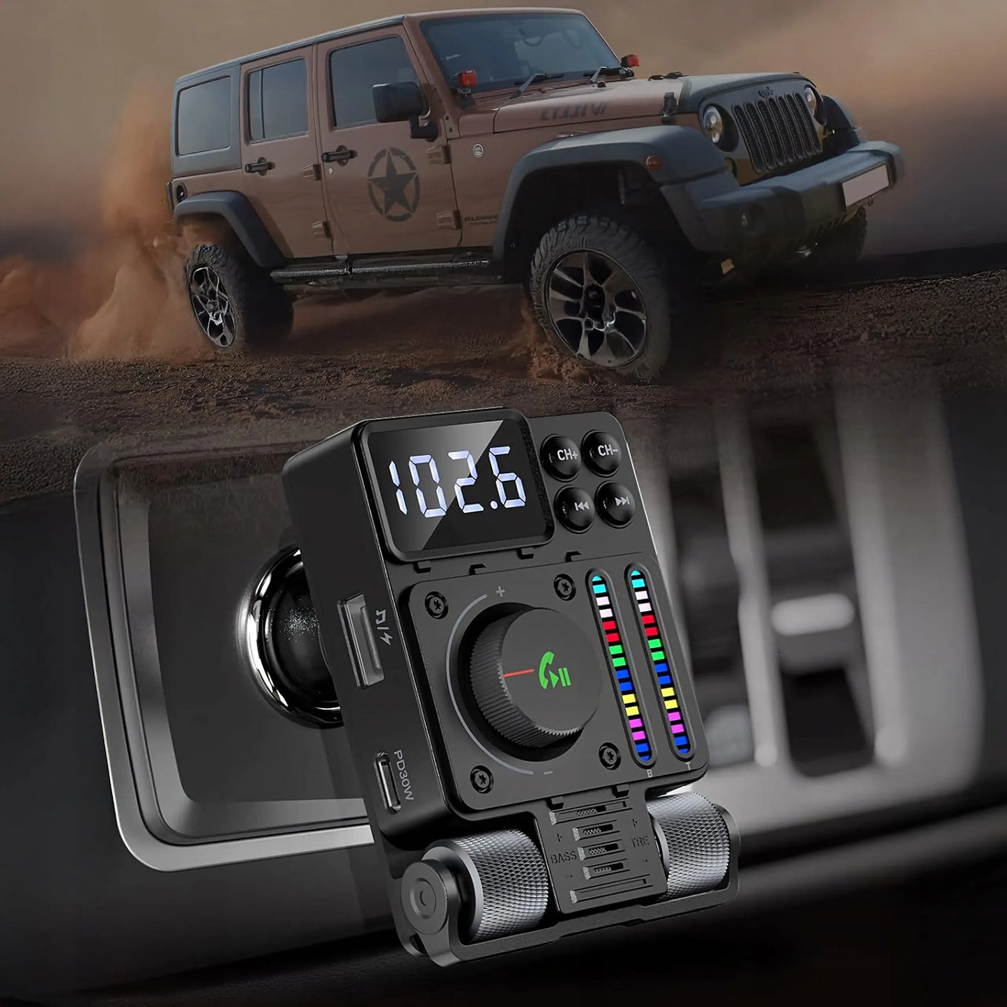 Automobilinis FM siųstuvas Bluetooth 5.3 PD 30W kroviklis