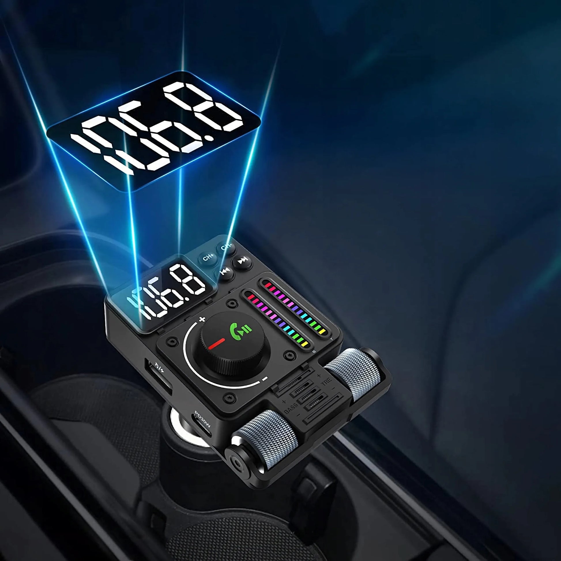 Automobilinis FM siųstuvas Bluetooth 5.3 PD 30W kroviklis