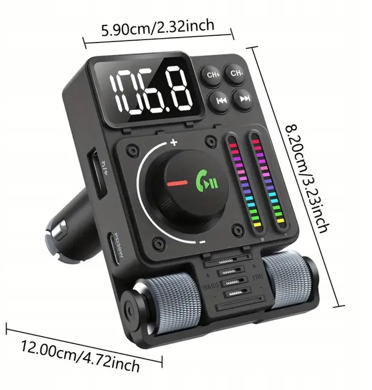 Automobilinis FM siųstuvas Bluetooth 5.3 PD 30W QC RGB laisvų rankų įranga