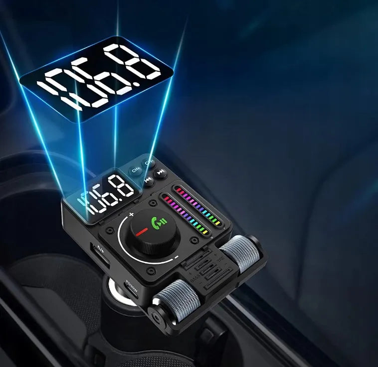 Automobilinis FM siųstuvas Bluetooth 5.3 PD 30W QC RGB laisvų rankų įranga