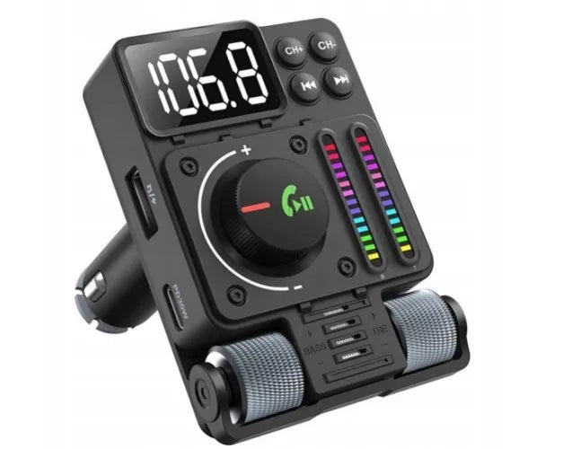 Automobilinis FM siųstuvas Bluetooth 5.3 PD 30W QC RGB laisvų rankų įranga