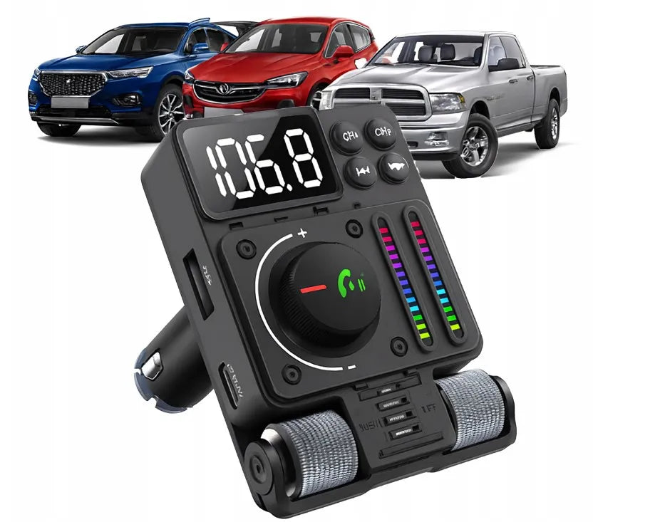 Automobilinis FM siųstuvas Bluetooth 5.3 PD 30W QC RGB laisvų rankų įranga