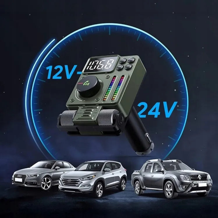 Automobilinis FM siųstuvas Bluetooth 5.3 PD 30W QC RGB laisvų rankų įranga