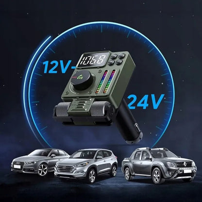 Automobilinis FM siųstuvas Bluetooth 5.3 PD 30W QC RGB laisvų rankų įranga