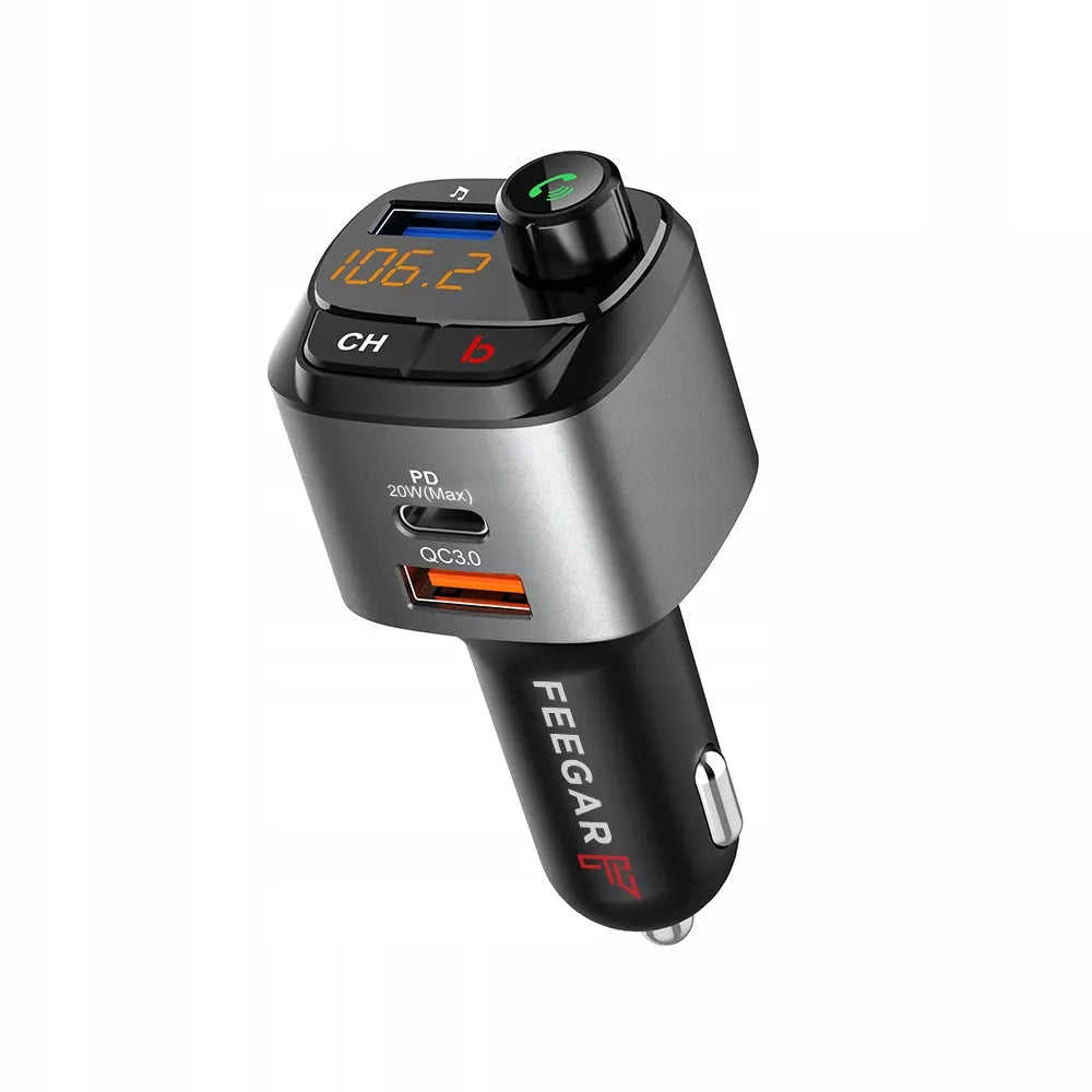 Automobilinis FM siųstuvas „Bluetooth“ Feegar su greituoju įkrovikliu QC 3.0 PD MP3 Audio USB