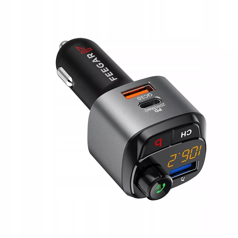 Automobilinis FM siųstuvas „Bluetooth“ Feegar su greituoju įkrovikliu QC 3.0 PD MP3 Audio USB
