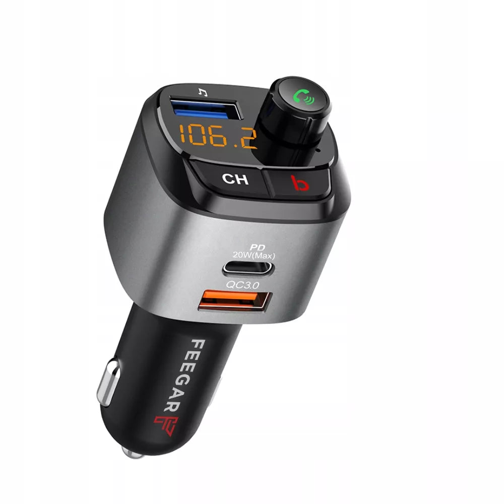 Automobilinis FM siųstuvas „Bluetooth“ Feegar su greituoju įkrovikliu QC 3.0 PD MP3 Audio USB