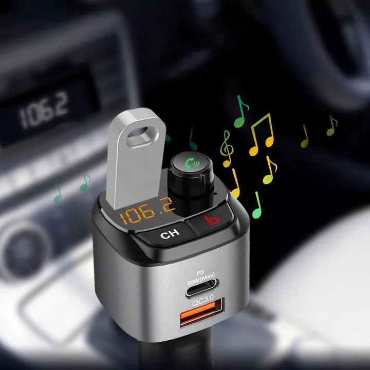 Automobilinis FM siųstuvas „Bluetooth“ Feegar su greituoju įkrovikliu QC 3.0 PD MP3 Audio USB