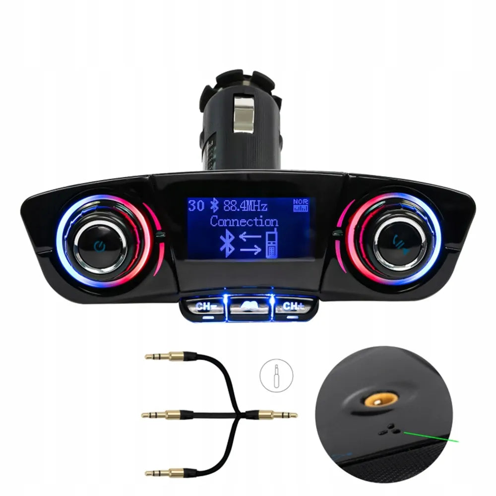 Automobilinis FM siųstuvas „Bluetooth“ su USB adapteriu mobiliajam telefonui