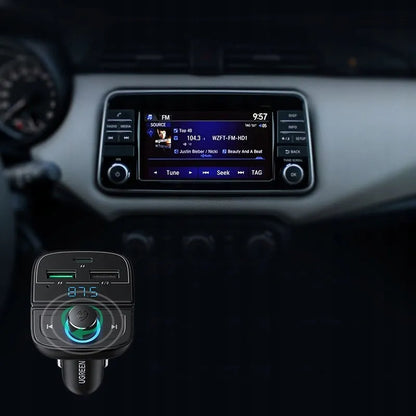 Automobilinis FM siųstuvas UGREEN Bluetooth laisvų rankų įranga su USB ir USB-C QC