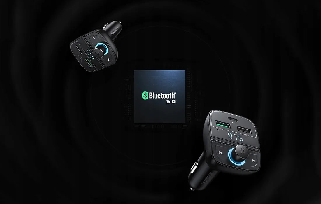 Automobilinis FM siųstuvas UGREEN Bluetooth laisvų rankų įranga su USB ir USB-C QC