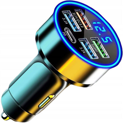 Automobilinis įkroviklis 4x USB QC 3.0 + USB C PD 20W greitas galingas telefonui